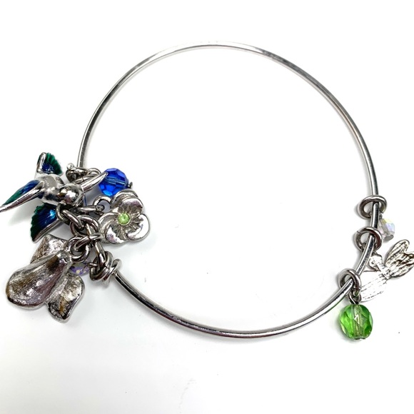Tropical Floral Charm Silver Bangle - Picture 4 of 4